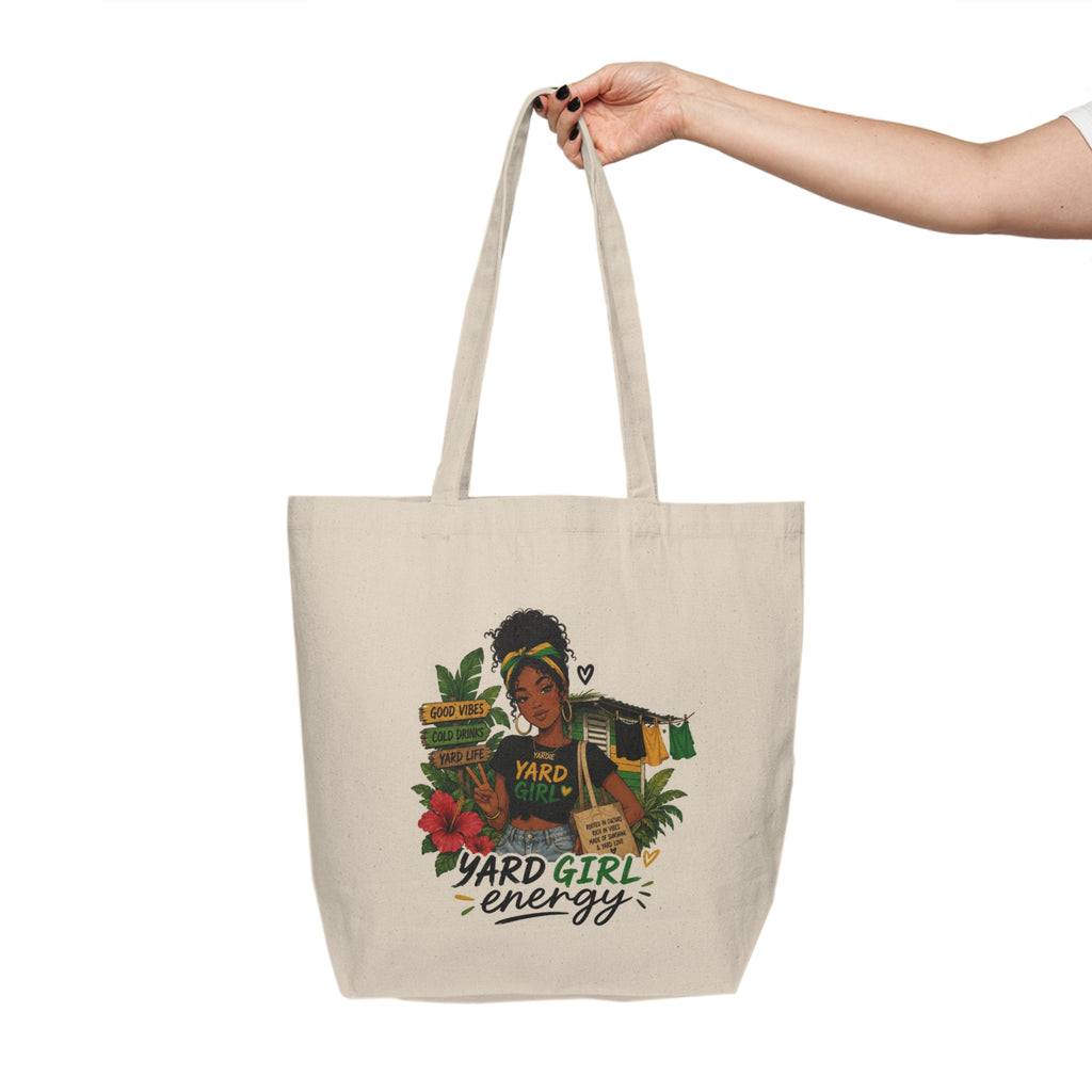 Yard Girl Energy Canvas Tote — Floral Jamaican Vibes Market Bag